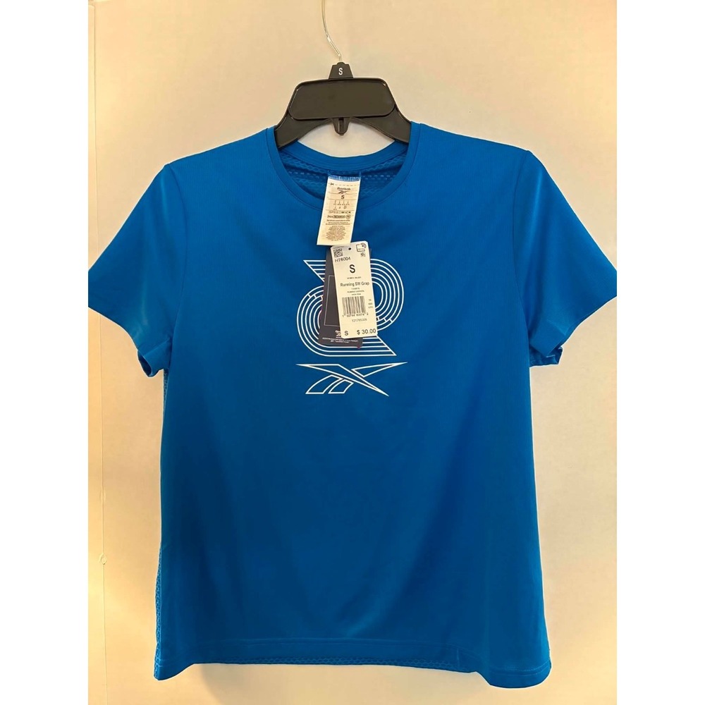 Reebok Women Running SW‎ Grap T-Shirt Vector Blue Speedwick Mesh Small